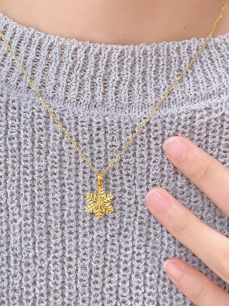 14K Gold Winter Glow Snowflake Necklace
