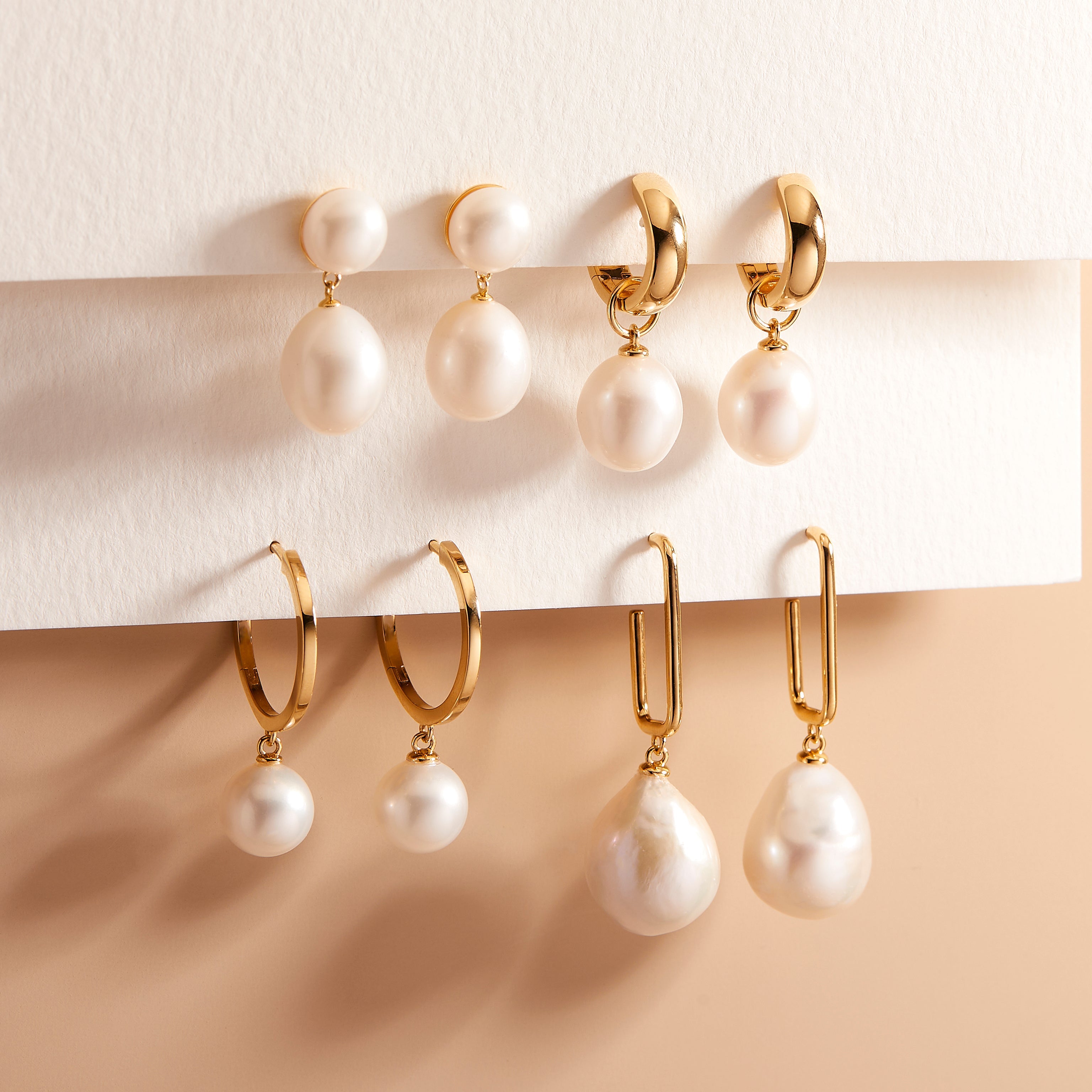 14K Gold Aurelle Convertible Pearl Hoops