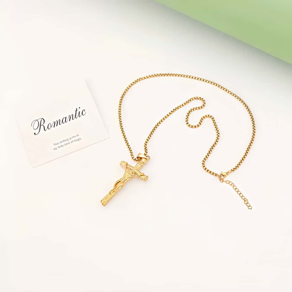 14K Gold Unique Crucifix Necklace