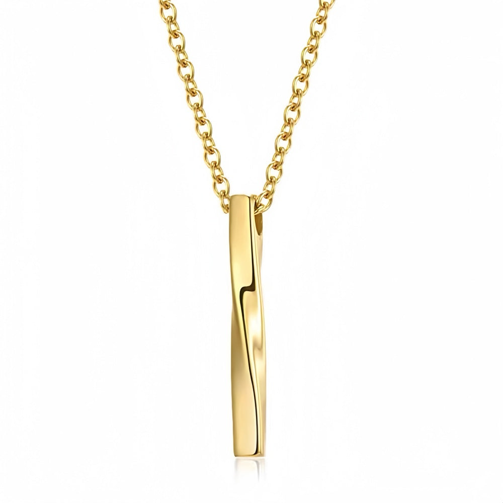 14K Gold Twist Bar Pendant Necklace