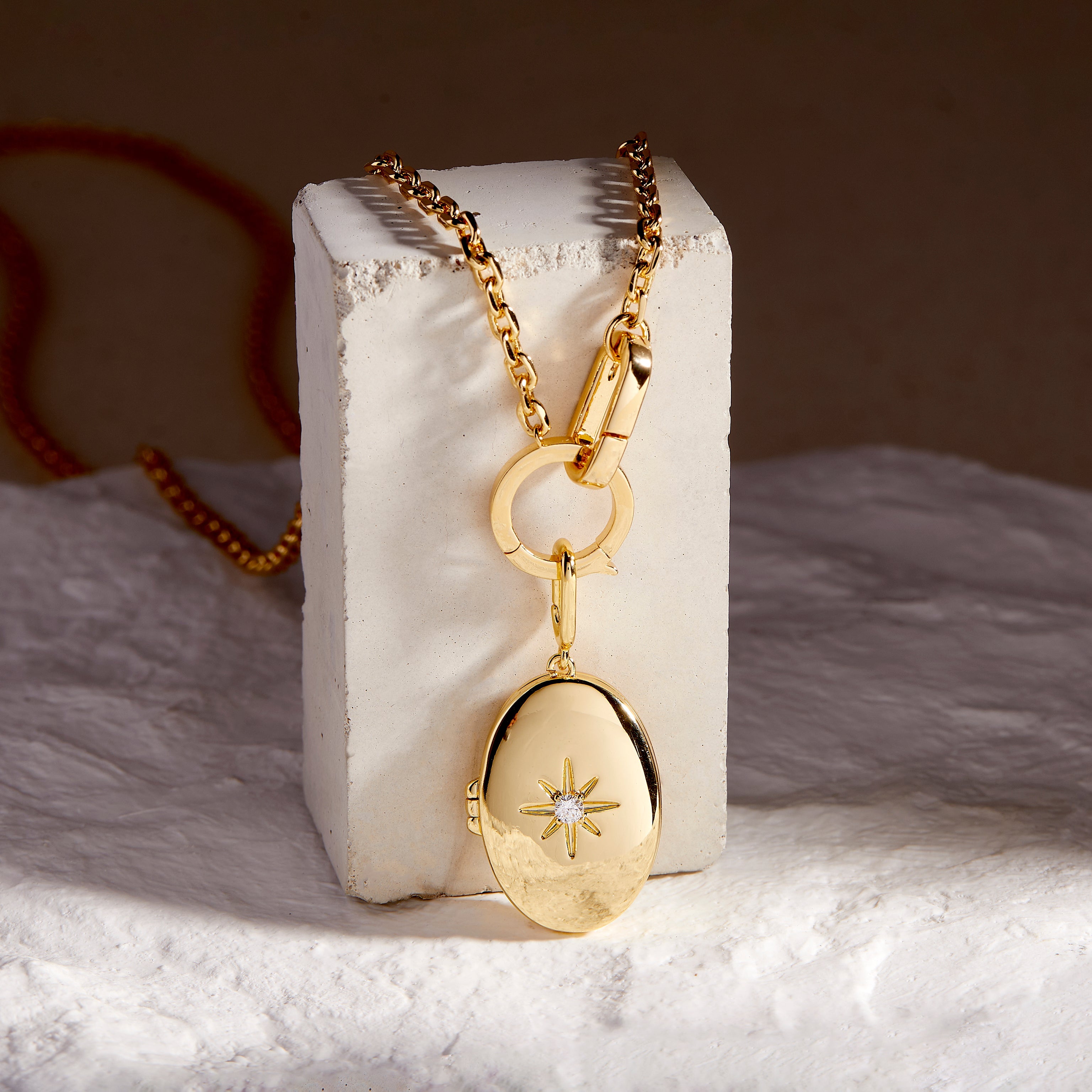 14K Gold Solene Starburst Locket Charm