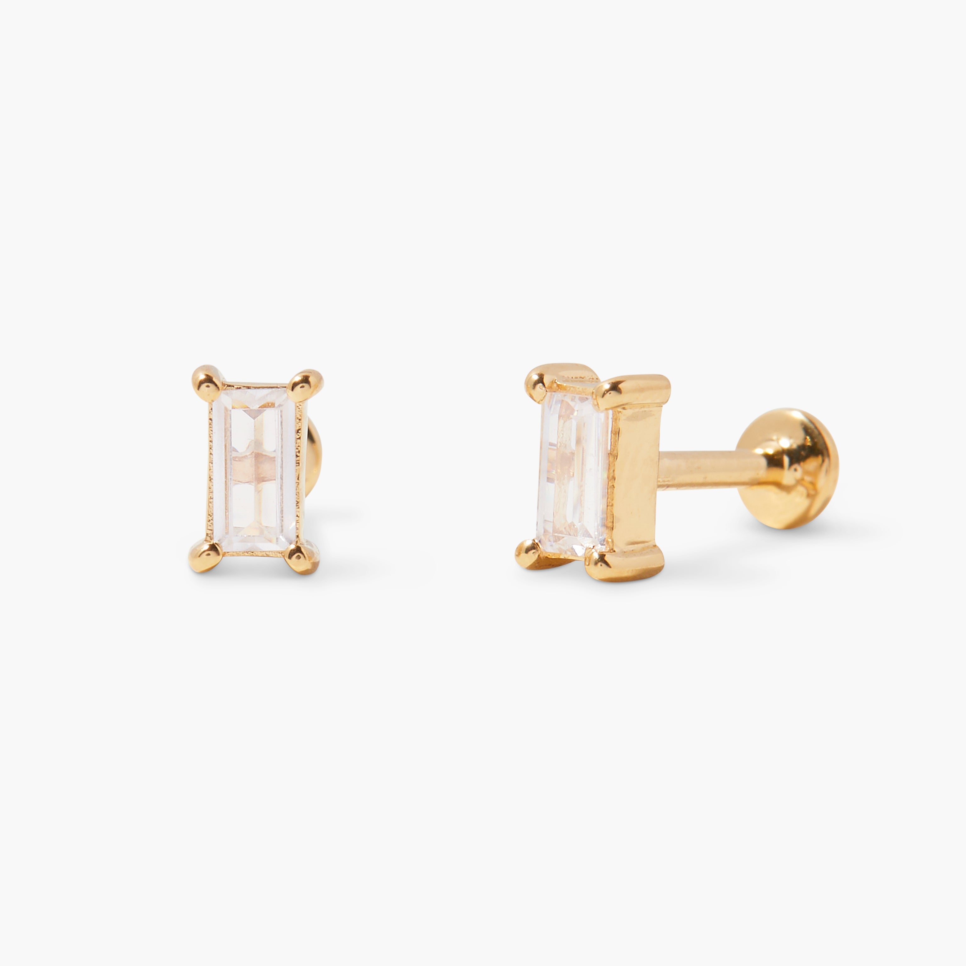 14K Gold Aria Baguette Flat Back Earrings
