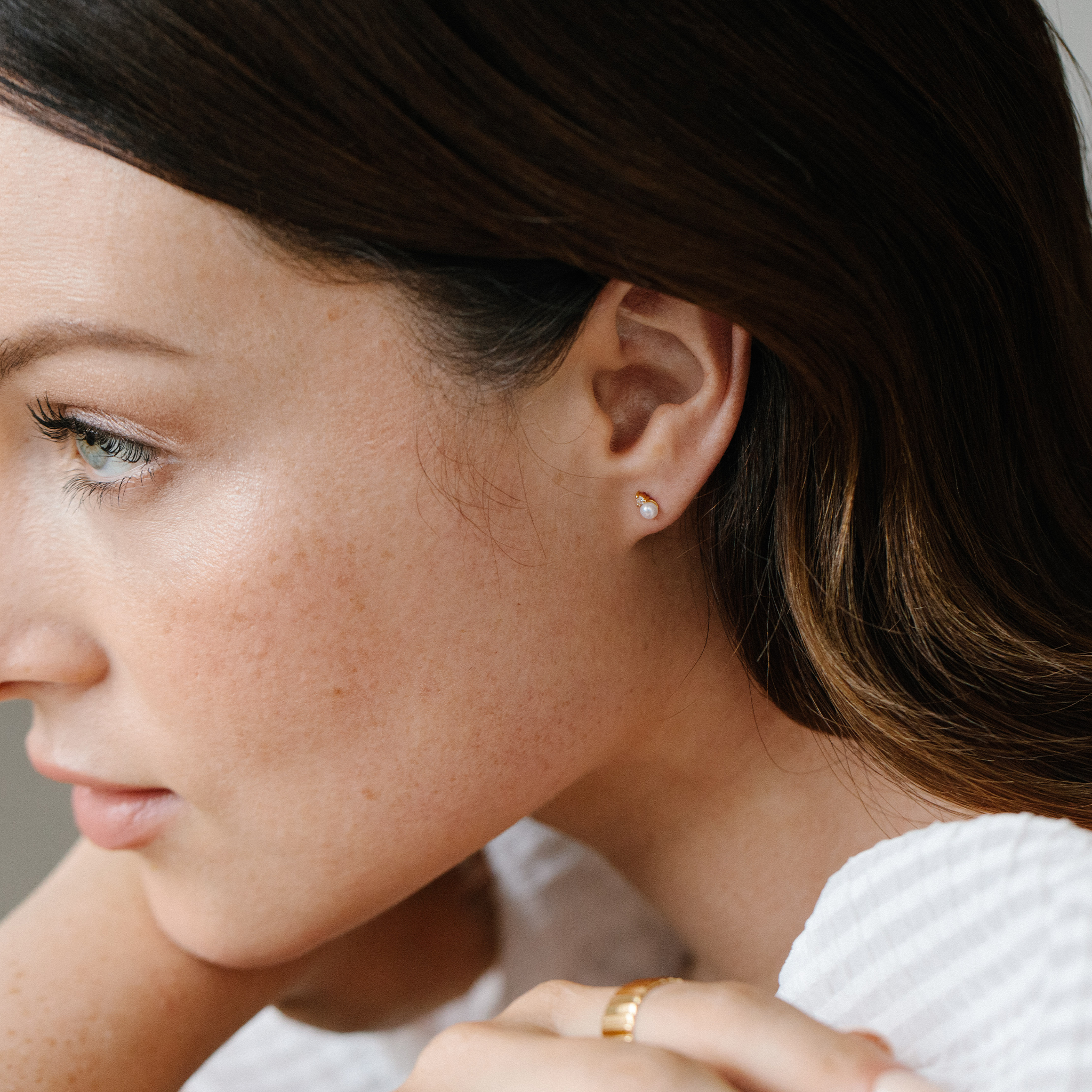 14K Gold Aurelle Diamond Pearl Earrings