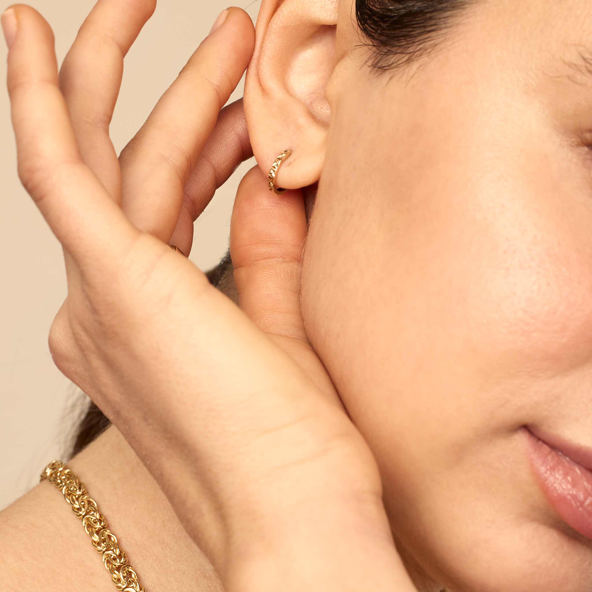 10K Gold Diamond-Cut Mini Hoops