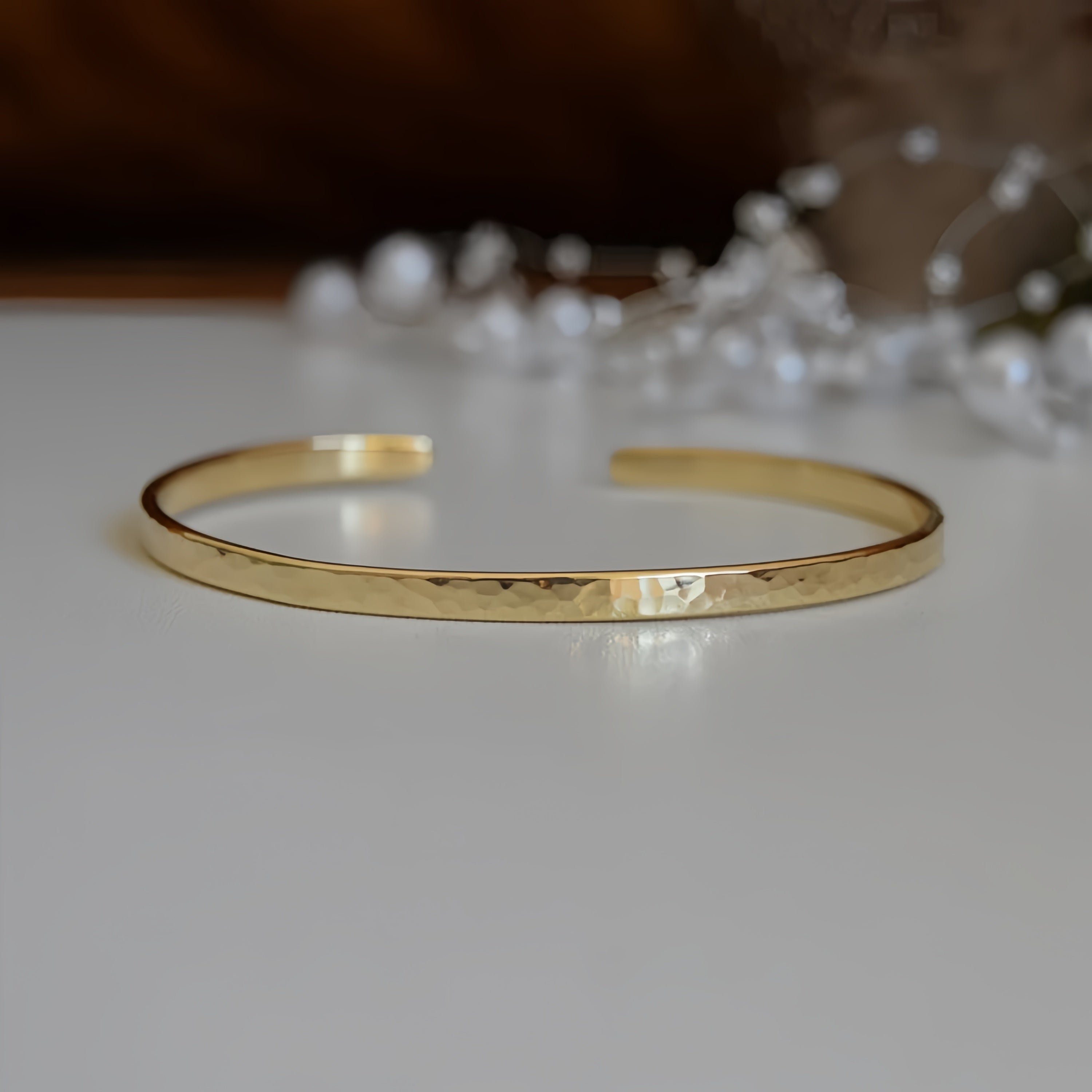 14K Textured Gold Open Cuff Bracelet