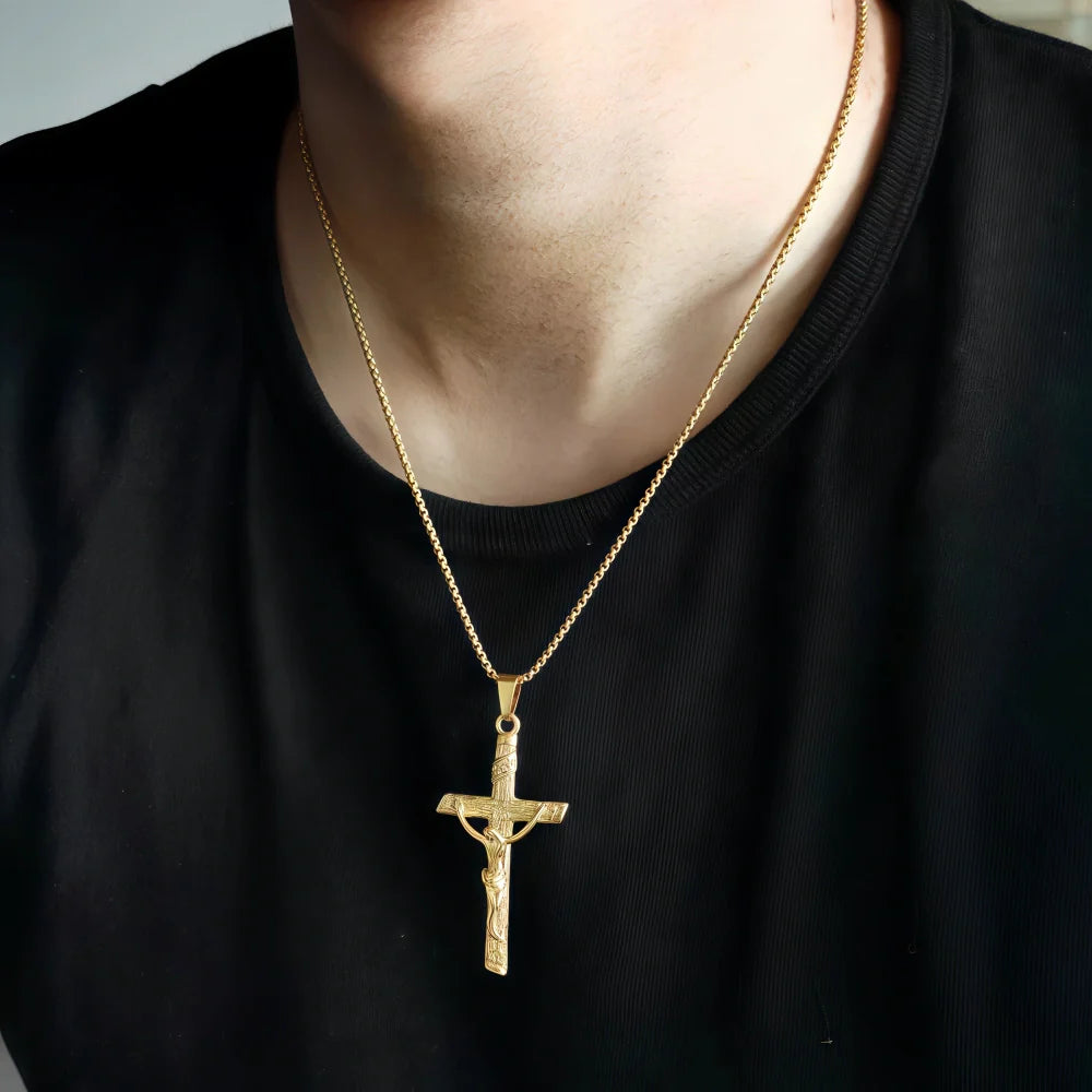 14K Gold Unique Crucifix Necklace