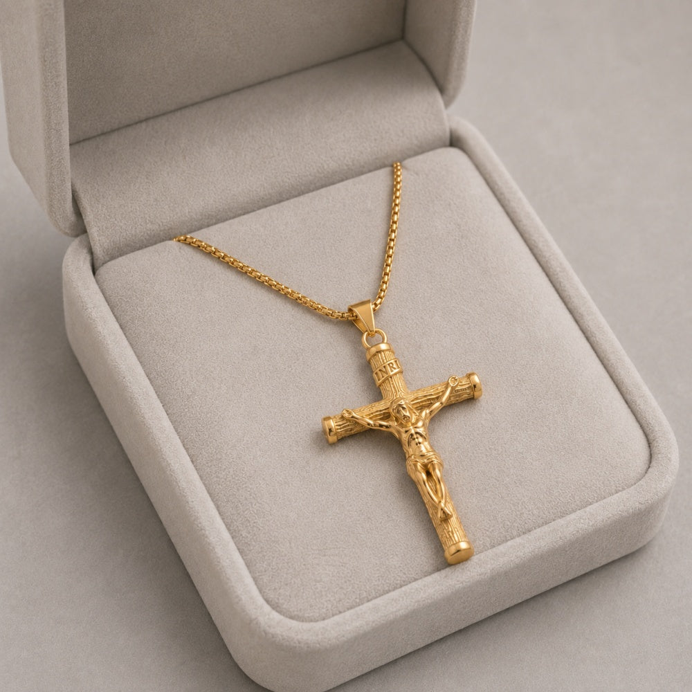 14K Solid Gold Heritage Crucifix Necklace