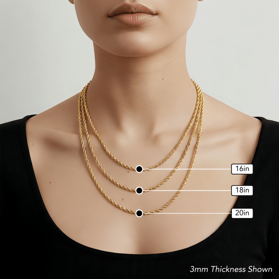 14K Solid Gold Diamond-Cut Rope Chain | 2mm - 6mm Widths | Crafuo