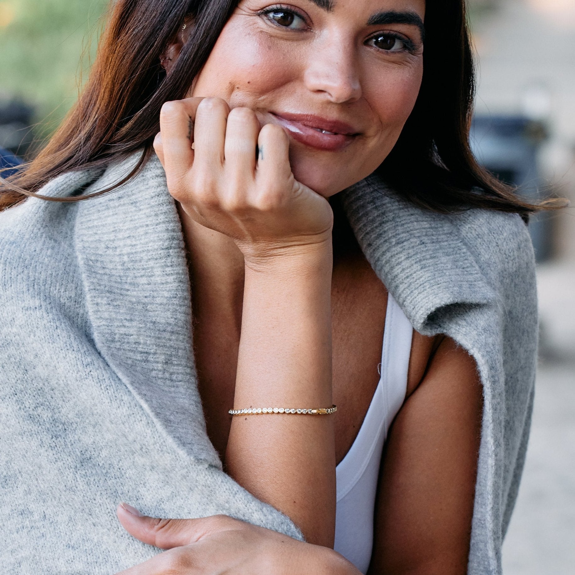 14K Gold Celine Bezel Tennis Bracelet