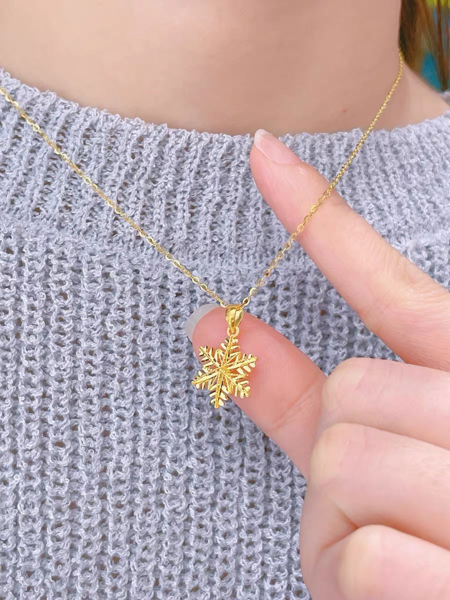 14K Gold Winter Glow Snowflake Necklace