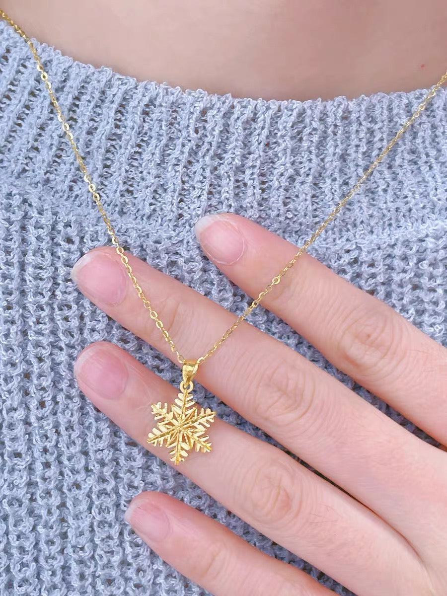 14K Gold Winter Glow Snowflake Necklace