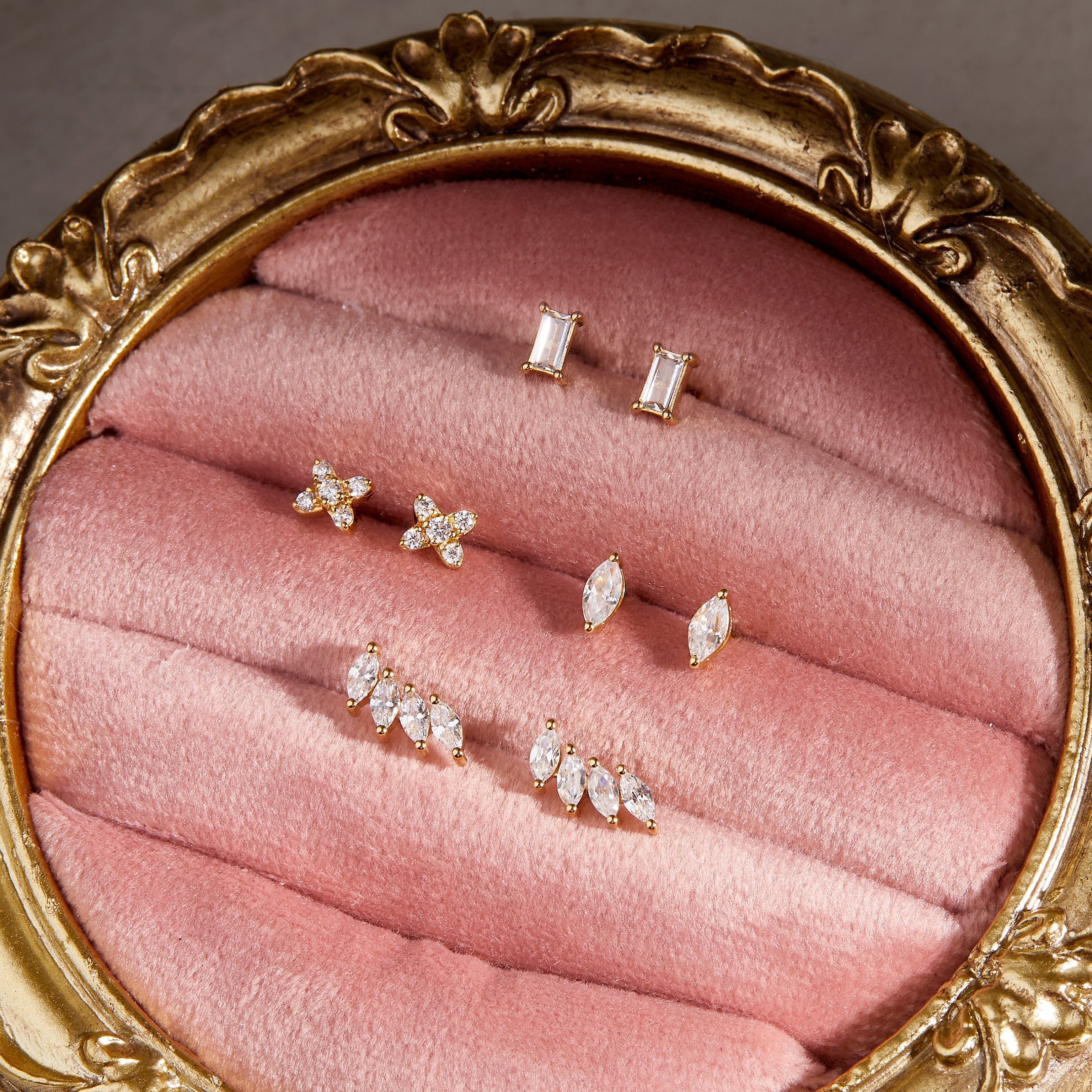 14K Gold Aria Baguette Flat Back Earrings