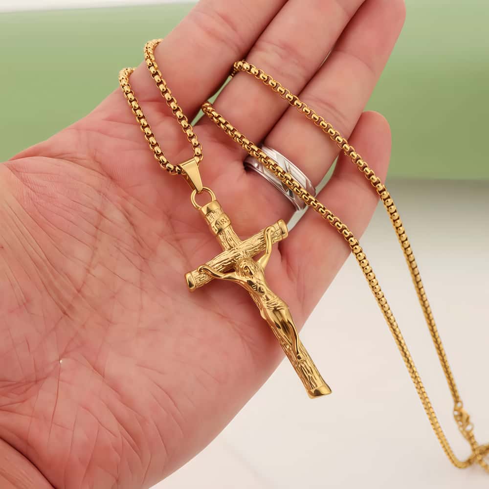 14K Gold Unique Crucifix Necklace