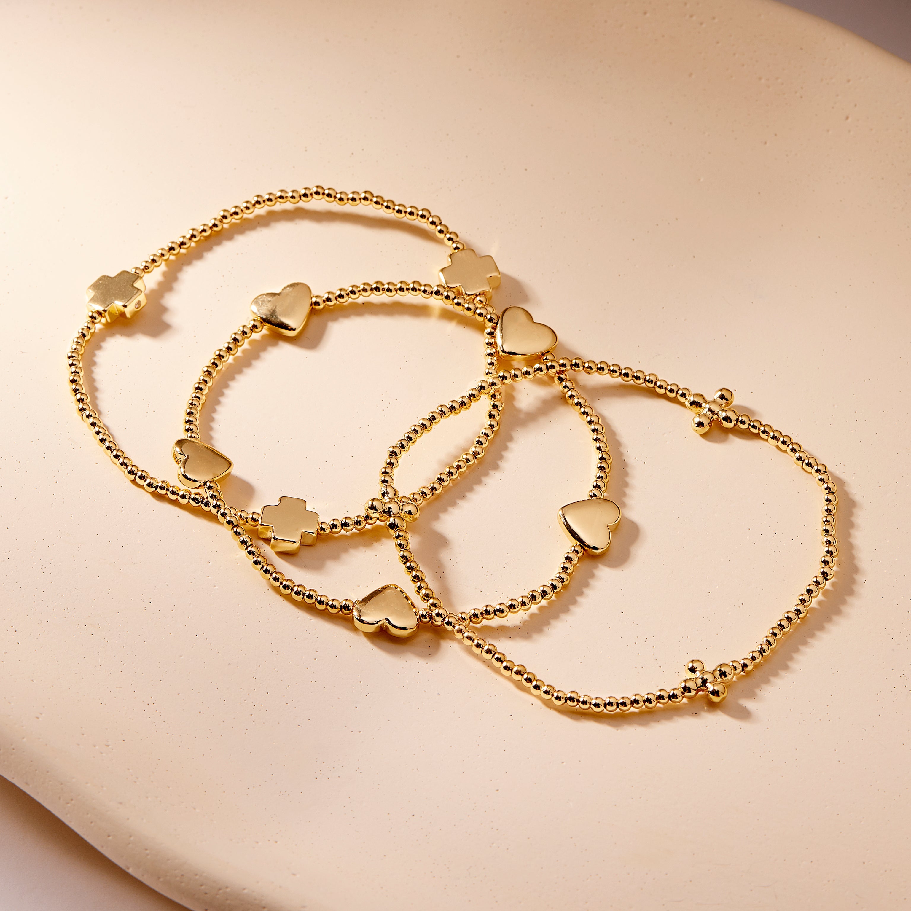 14K Gold Faith Bead Cross Bracelet