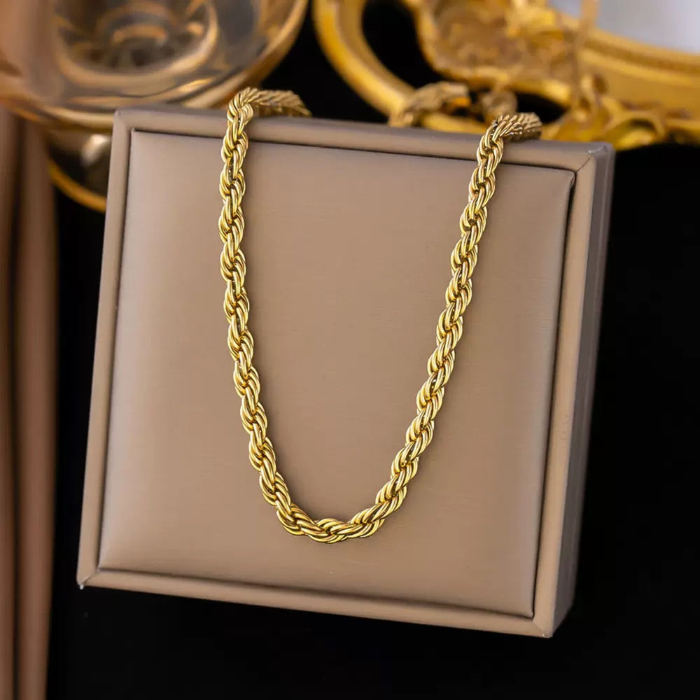 Classic 14K Solid Gold Twisted Rope Chain | 5mm & 6mm Heavy | Crafuo