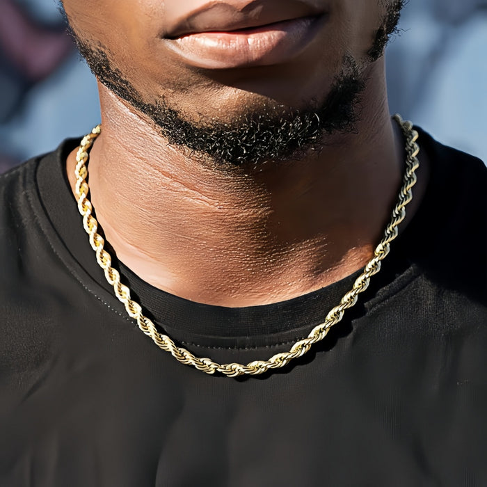 14K Solid Gold Diamond-Cut Rope Chain | 2mm - 6mm Widths | Crafuo