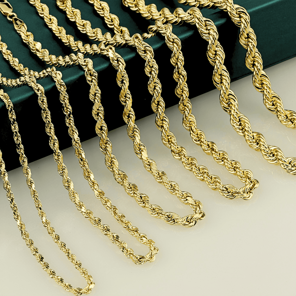 14K Solid Gold Classic Rope Chain | 2mm - 6mm Widths | Crafuo