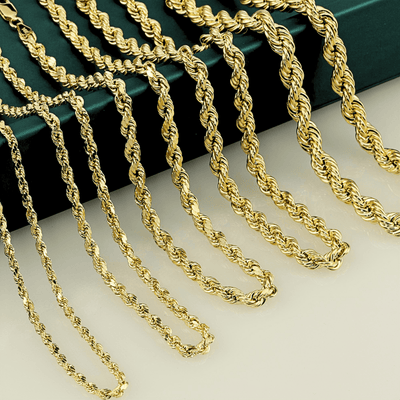 14K Solid Gold Classic Rope Chain | 2mm - 6mm Widths | Crafuo