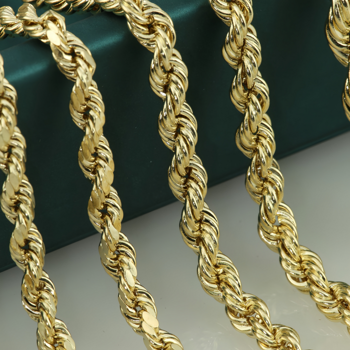 14K Solid Gold Diamond-Cut Rope Chain | 2mm - 6mm Widths | Crafuo