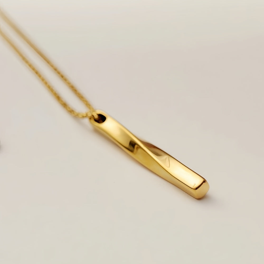 14K Gold Twist Bar Pendant Necklace