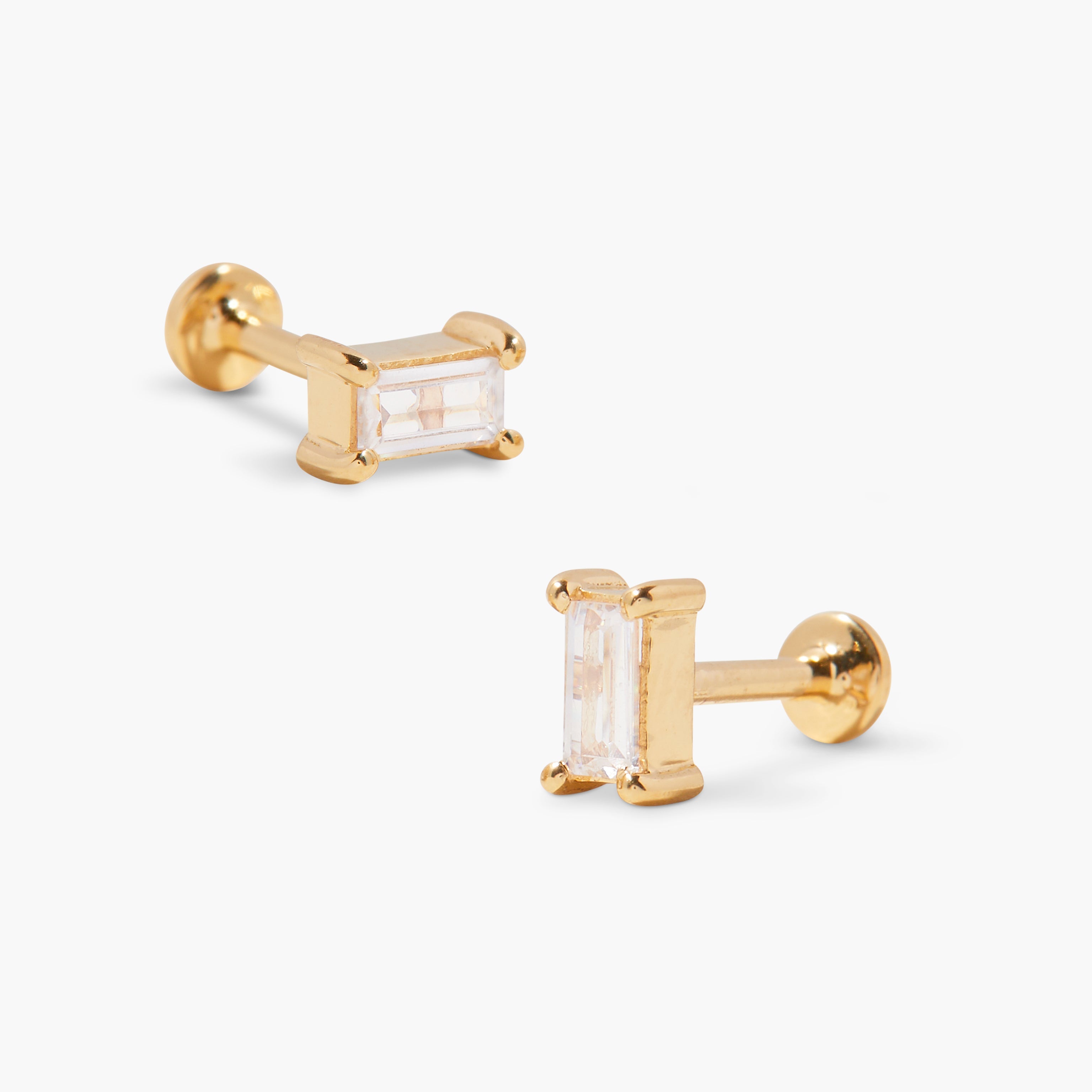 14K Gold Aria Baguette Flat Back Earrings