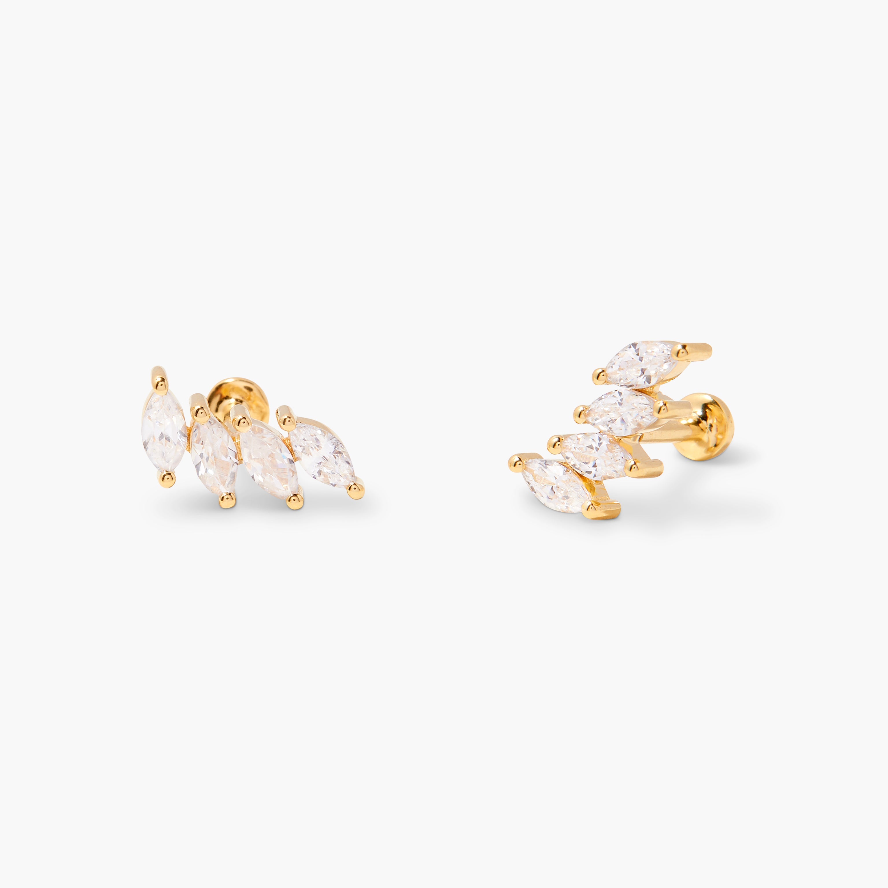 14K Gold Marquise Bloom Flat Back Earrings