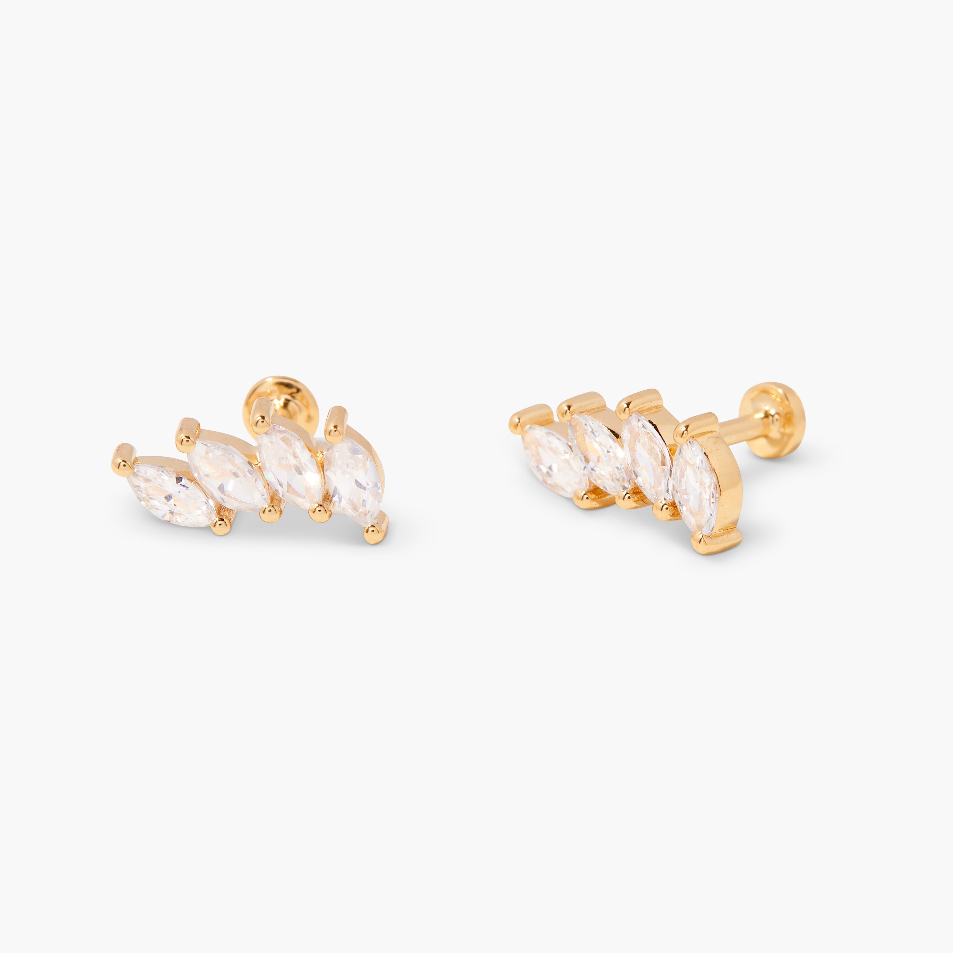 14K Gold Marquise Bloom Flat Back Earrings