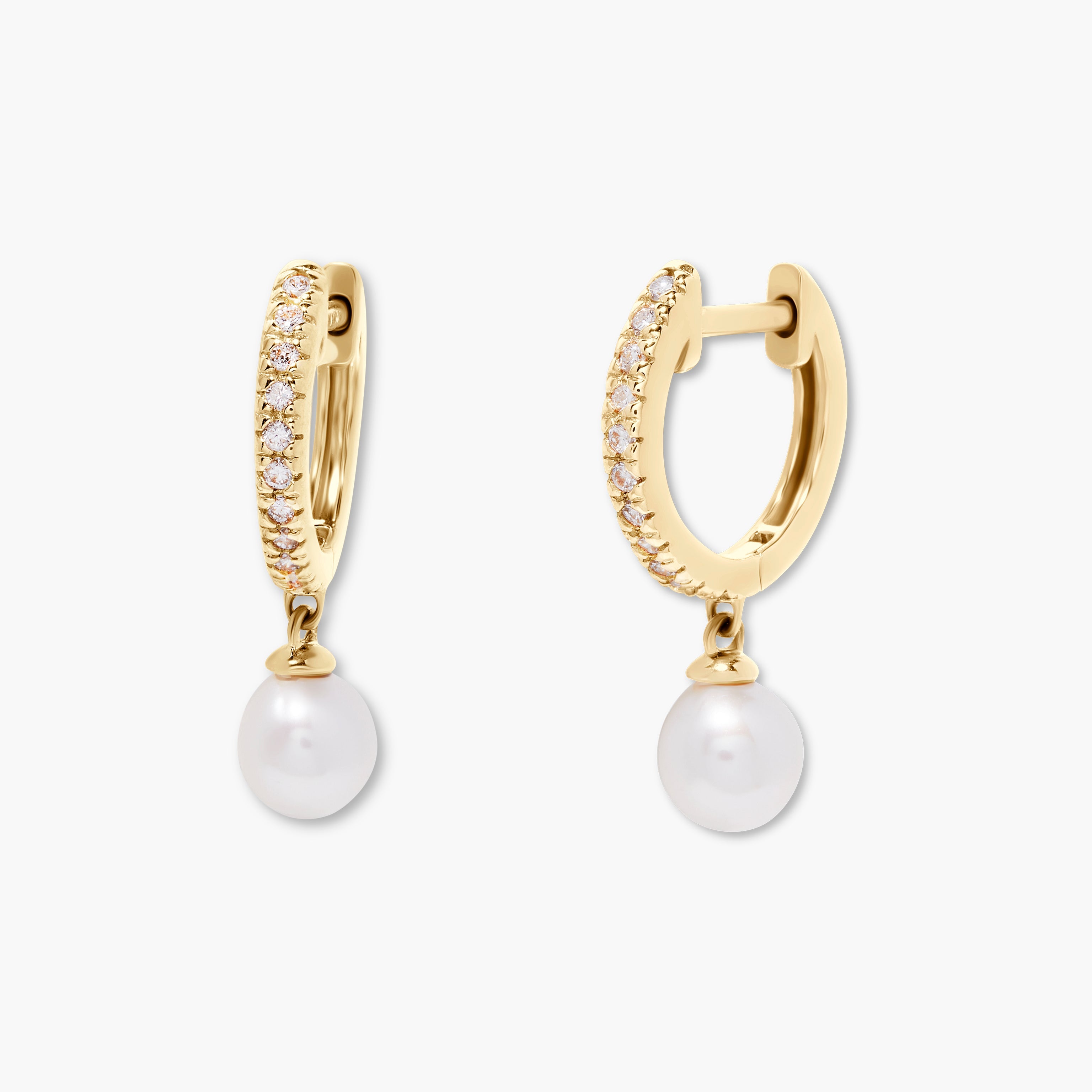 14K Gold Aurelle Diamond Pearl Huggies