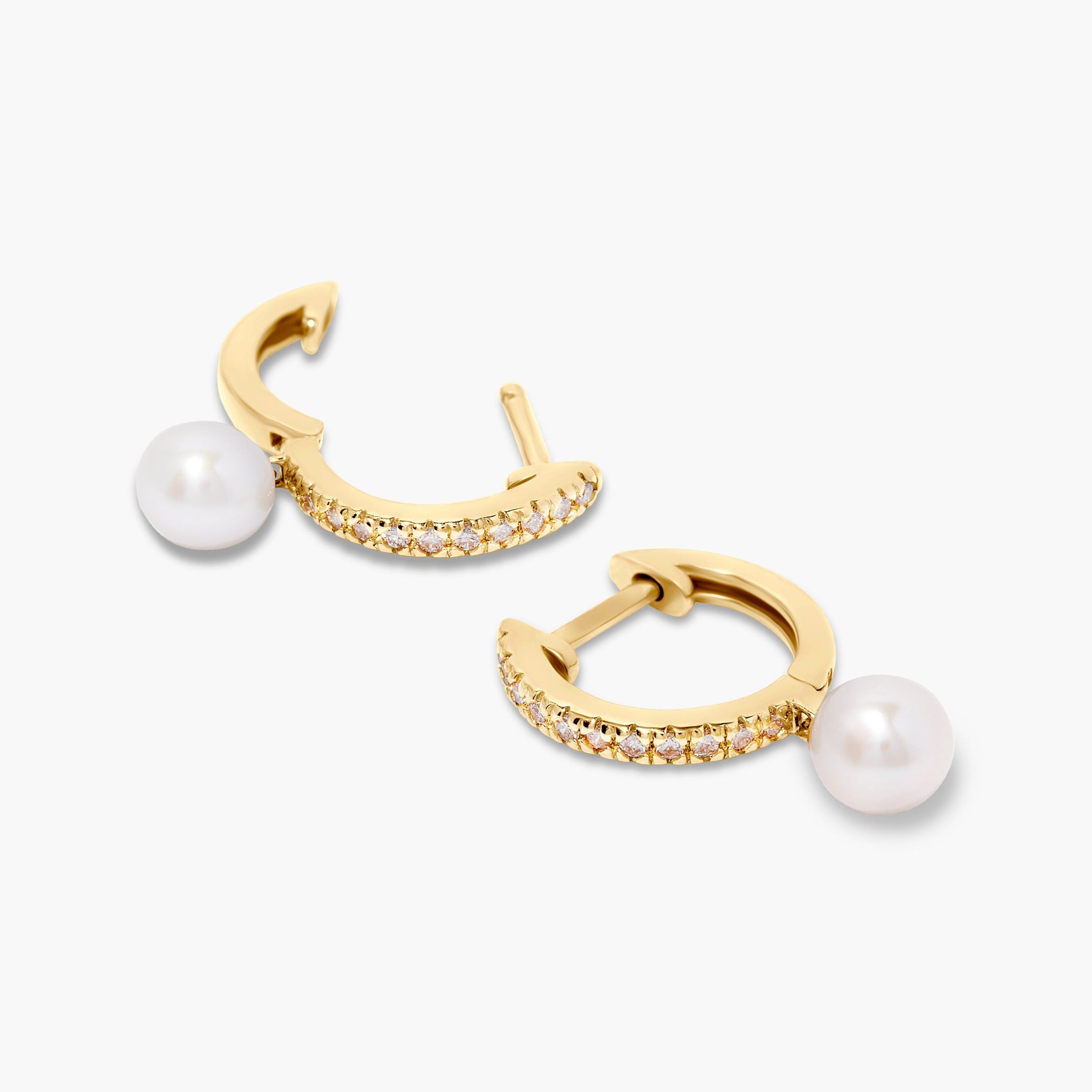 14K Gold Aurelle Diamond Pearl Huggies