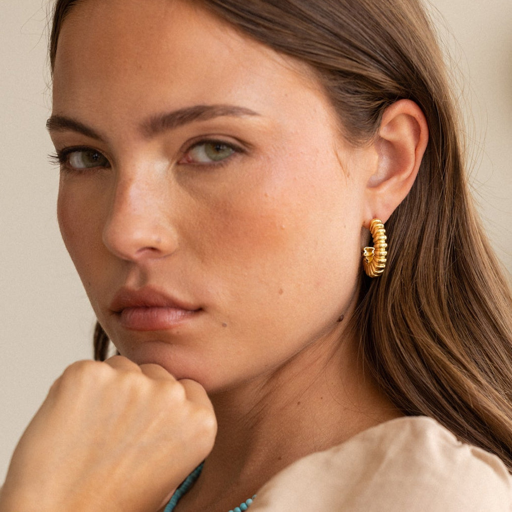 14K Gold Aurelle Ribbed Hoop Earrings