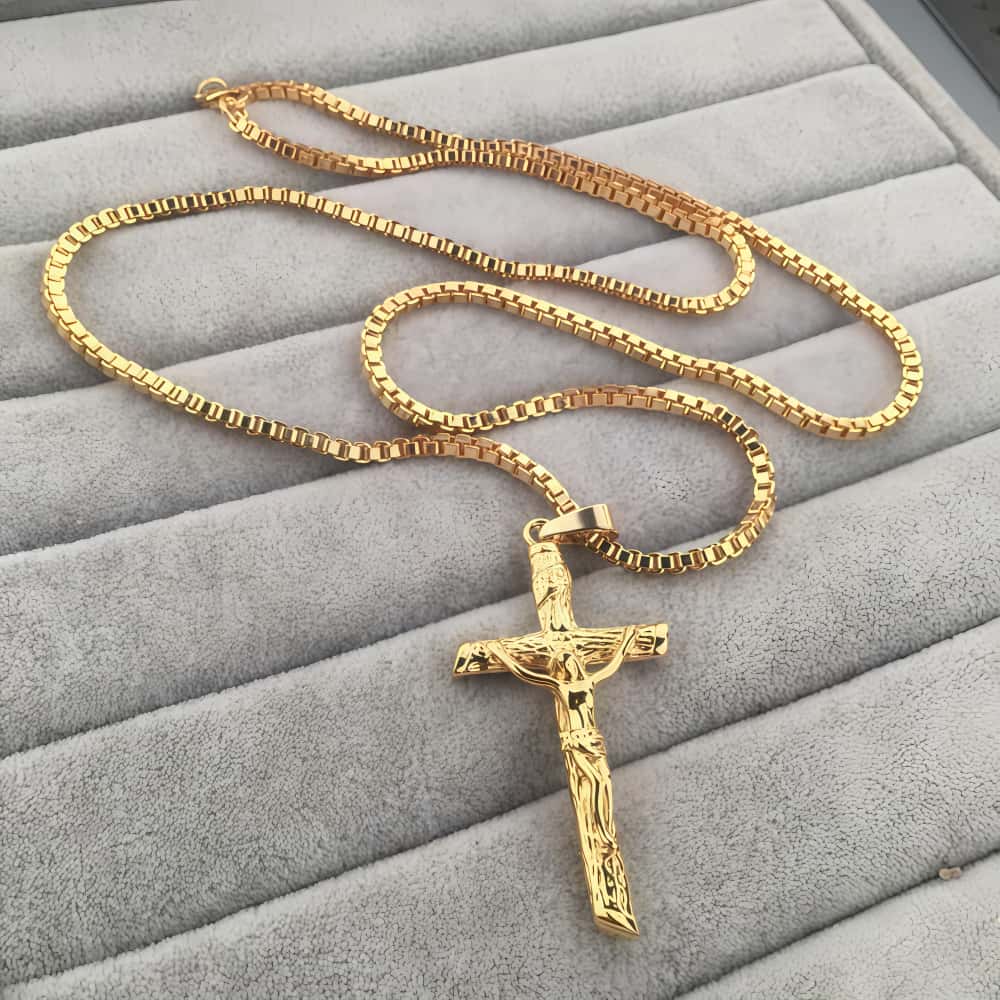 14K Gold Unique Crucifix Necklace