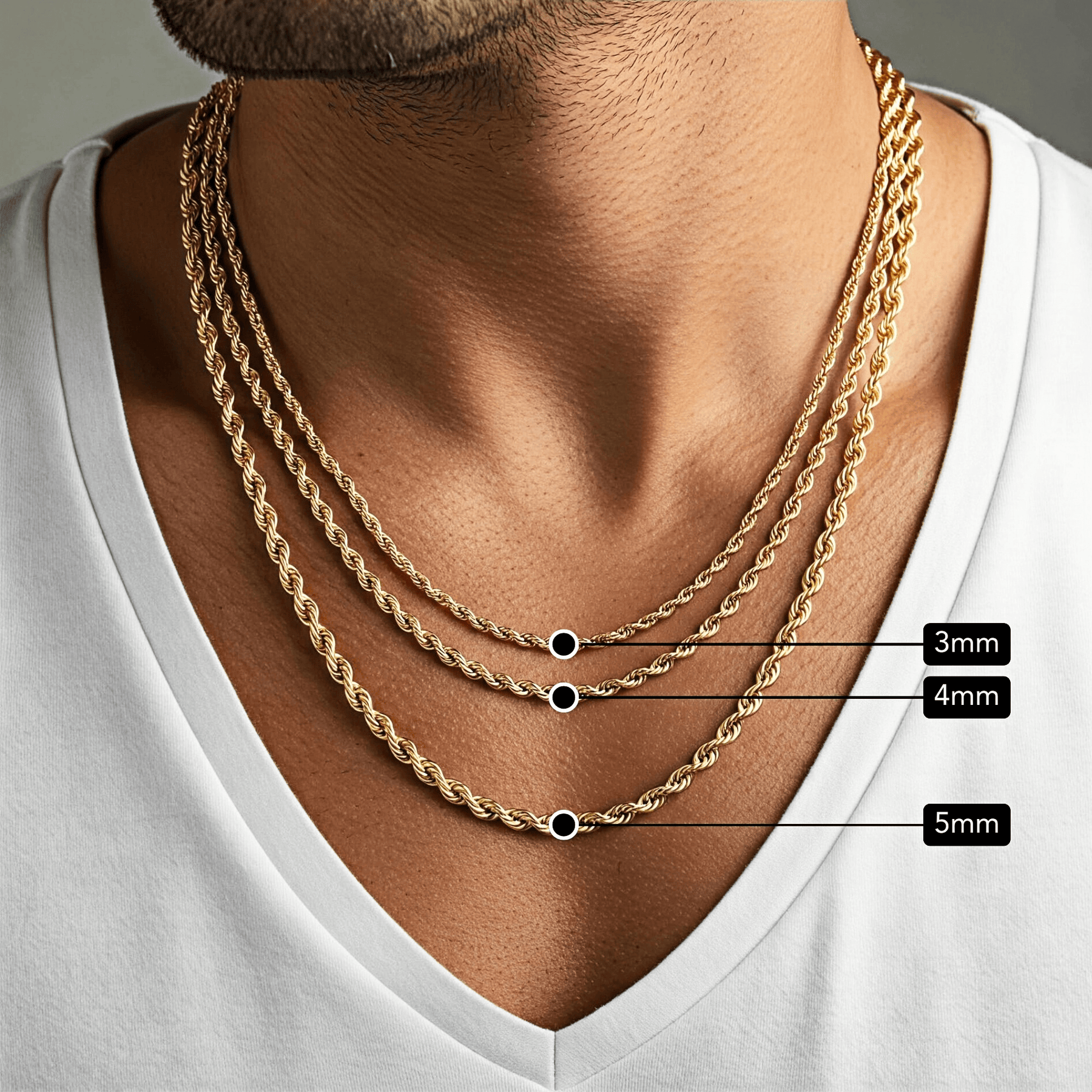 14K Solid Gold Classic Rope Chain | 2mm - 6mm Widths | Crafuo