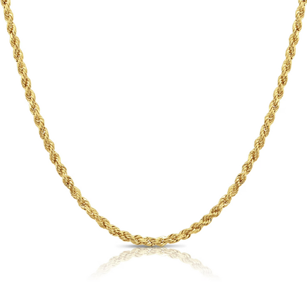 14K Solid Gold Diamond-Cut Rope Chain | 2mm - 6mm Widths | Crafuo