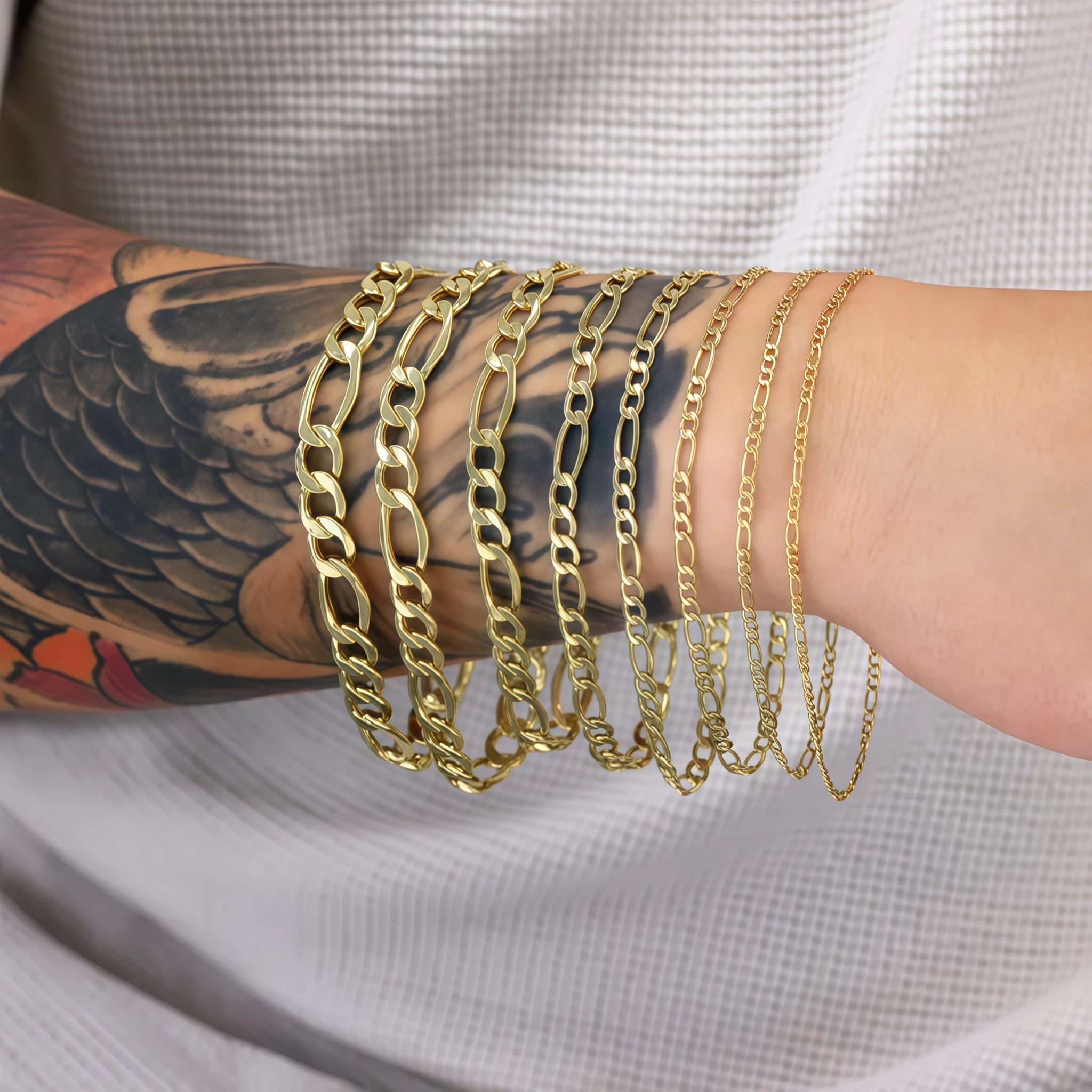 14K Gold Hand-Finished Figaro Bracelet