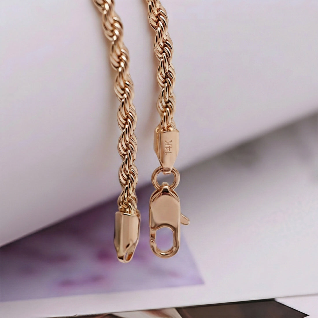 Classic 14K Solid Gold Twisted Rope Chain | 5mm & 6mm Heavy | Crafuo