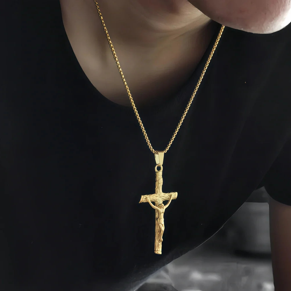 14K Gold Unique Crucifix Necklace