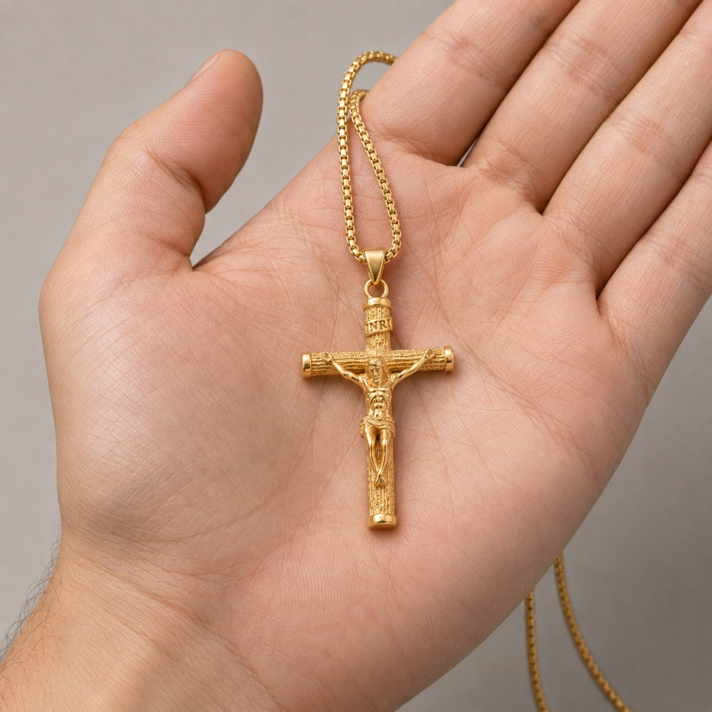 14K Solid Gold Heritage Crucifix Necklace