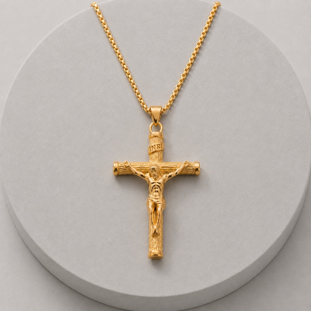 14K Solid Gold Heritage Crucifix Necklace