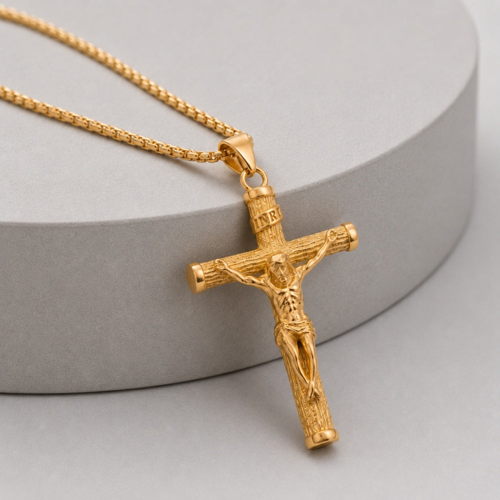 14K Solid Gold Heritage Crucifix Necklace
