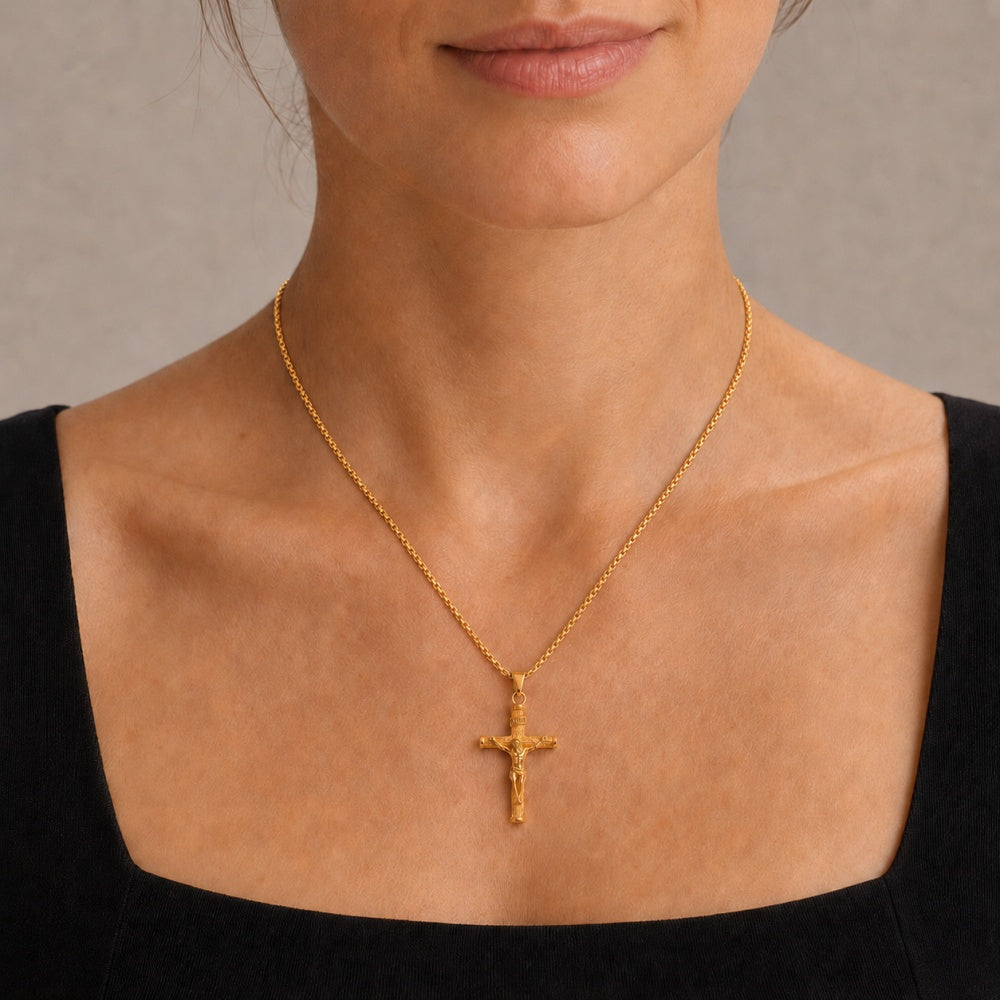 14K Solid Gold Heritage Crucifix Necklace